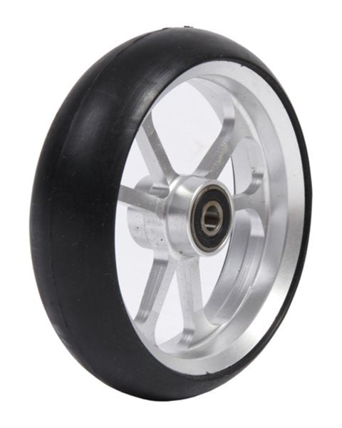 4" Aluminiumhjul, sølv, 100 x 34 mm med sort kørebane, nav ø8 x 25 mm